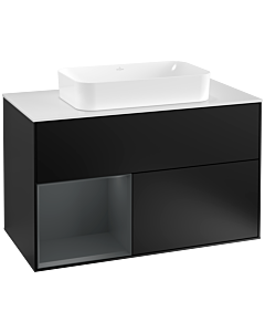 Villeroy und Boch Finion Villeroy und Boch G241HGPD 100cm, plaque de recouvrement blanc mat, Emotion, étagère gauche Midnight Blue Matt Lacquer , laqué noir mat