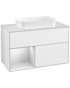 Villeroy und Boch Finion Villeroy und Boch G241MTGF 100cm, plaque de recouvrement blanc mat, Emotion, étagère gauche laqué blanc mat, laqué blanc brillant