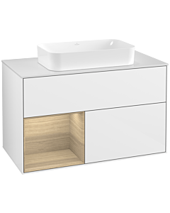 Villeroy und Boch Finion Villeroy und Boch G241PCGF 100cm, plaque de finition blanc mat, émotion, étagère à gauche Oak Veneer , laqué blanc brillant