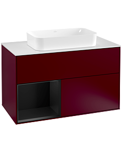 Villeroy und Boch Finion Waschtischunterschrank G241PDHB 100cm, Abdeckplatte white matt, Emotion, Regal links Black matt lacquer, Peony Matt