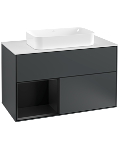Villeroy und Boch Finion Waschtischunterschrank G241PDHG 100cm, Abdeckplatte white matt, Emotion, Regal links Black matt lacquer, Midnight Blue Matt Lacquer