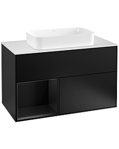 Villeroy und Boch Finion Villeroy und Boch G241PDPD 100cm, plaque de finition blanc mat, Emotion, étagère à gauche laqué noir mat, laqué noir mat