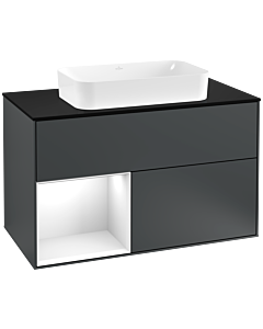 Villeroy und Boch Finion Waschtischunterschrank G242GFHG 100cm, Abdeckplatte black matt, Emotion, Regal links Glossy white lacquer, Midnight Blue Matt Lacquer