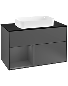 Villeroy und Boch Finion Villeroy und Boch G242GKGK 100cm, plaque de finition noir mat, Emotion, étagère gauche Anthracite mat, Anthracite mat