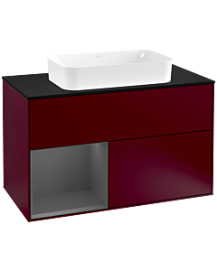 Villeroy und Boch Finion Villeroy und Boch G242GKHB 100cm, plaque de finition noir mat, Emotion, étagère gauche Anthracite mat, Peony Matt