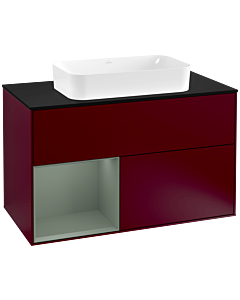 Villeroy und Boch Finion Villeroy und Boch G242GMHB 100cm, plaque de finition noir mat, Emotion, étagère à gauche Olive Matt Lacquer , Peony Matt