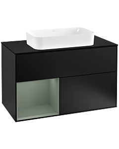 Villeroy und Boch Finion Villeroy und Boch G242GMPD 100cm, plaque de finition noir mat, Emotion, étagère à gauche Olive Matt Lacquer , laqué noir mat