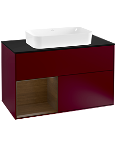 Villeroy und Boch Finion Villeroy und Boch G242GNHB 100cm, plaque de finition noir mat, Emotion, étagère gauche placage noyer, Peony Matt