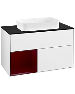Villeroy und Boch Finion Villeroy und Boch Finion G242HBGF 100cm, cover plate black matt, Emotion, shelf left Peony , glossy white lacquer