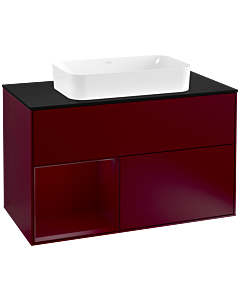 Villeroy und Boch Finion Waschtischunterschrank G242HBHB 100cm, Abdeckplatte black matt, Emotion, Regal links Peony, Peony Matt