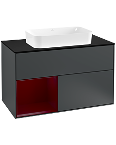 Villeroy und Boch Finion Villeroy und Boch G242HBHG 100cm, plaque de finition noir mat, Emotion, étagère à gauche Peony , Midnight Blue Matt Lacquer