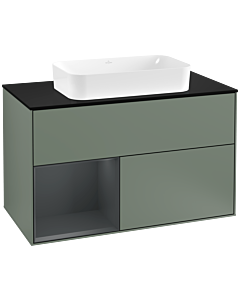 Villeroy und Boch Finion Villeroy und Boch Finion G242HGGM 100cm, cover plate black matt, Emotion, shelf on the left Midnight Blue Matt Lacquer , Olive Matt Lacquer