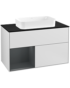 Villeroy und Boch Finion Waschtischunterschrank G242HGMT 100cm, Abdeckplatte black matt, Emotion, Regal links Midnight Blue Matt Lacquer, White matt lacquer