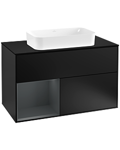 Villeroy und Boch Finion Waschtischunterschrank G242HGPD 100cm, Abdeckplatte black matt, Emotion, Regal links Midnight Blue Matt Lacquer, Black matt lacquer