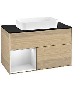 Villeroy und Boch Finion Villeroy und Boch Finion G242MTPC 100cm, cover plate black matt, Emotion, shelf left white matt lacquer, Oak Veneer