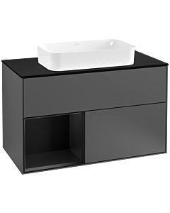 Villeroy und Boch Finion Villeroy und Boch G242PDGK 100cm, plaque de finition noir mat, Emotion, étagère à gauche laqué noir mat, anthracite mat