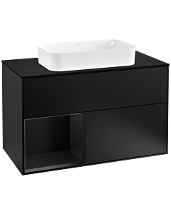 Villeroy und Boch Finion Villeroy und Boch G242PDPD 100cm, plaque de finition noir mat, Emotion, étagère gauche laqué noir mat, laqué noir mat