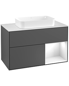 Villeroy und Boch Finion Villeroy und Boch G251GFGK 100cm, plaque de finition blanc mat, Emotion, étagère à droite Laque blanc brillant, Anthracite mat