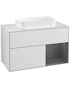 Villeroy und Boch Finion Waschtischunterschrank G251GKMT 100cm, Abdeckplatte white matt, Emotion, Regal rechts Anthracite matt, White matt lacquer