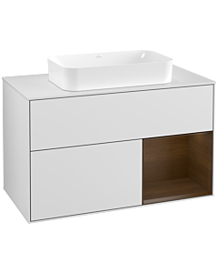 Villeroy und Boch Finion Villeroy und Boch Finion G251GNMT 100cm, cover plate white matt, Emotion, shelf on the right walnut veneer, white matt lacquer