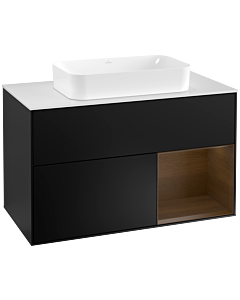Villeroy und Boch Finion Villeroy und Boch Finion G251GNPD 100cm, cover plate white matt, Emotion, shelf on the right walnut veneer, black matt lacquer