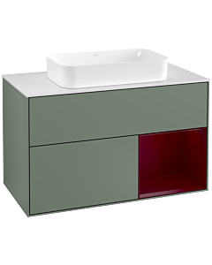 Villeroy und Boch Finion Villeroy und Boch G251HBGM 100cm, plaque de finition blanc mat, émotion, étagère à droite Peony , Olive Matt Lacquer