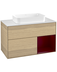 Villeroy und Boch Finion Villeroy und Boch G251HBPC 100cm, plaque de finition blanc mat, émotion, étagère à droite Peony , Oak Veneer