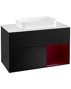 Villeroy und Boch Finion Villeroy und Boch G251HBPD 100cm, couvercle blanc mat, Emotion, étagère à droite Peony , laqué noir mat