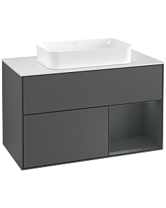 Villeroy und Boch Finion Waschtischunterschrank G251HGGK 100cm, Abdeckplatte white matt, Emotion, Regal rechts Midnight Blue Matt Lacquer, Anthracite matt