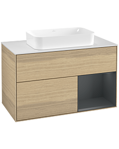 Villeroy und Boch Finion Waschtischunterschrank G251HGPC 100cm, Abdeckplatte white matt, Emotion, Regal rechts Midnight Blue Matt Lacquer, Oak Veneer