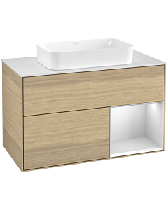 Villeroy und Boch Finion Villeroy und Boch Finion G251MTPC 100cm, cover plate white matt, Emotion, shelf on the right white matt lacquer, Oak Veneer