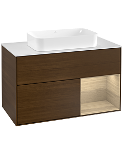 Villeroy und Boch Finion Waschtischunterschrank G251PCGN 100cm, Abdeckplatte white matt, Emotion, Regal rechts Oak Veneer, Walnut veneer