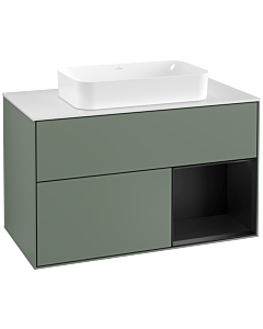 Villeroy und Boch Finion Villeroy und Boch Finion G251PDGM 100cm, cover plate white matt, Emotion, shelf on the right black matt lacquer, Olive Matt Lacquer