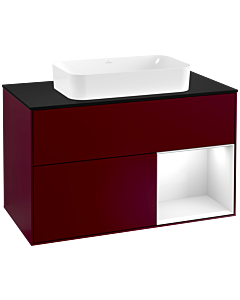 Villeroy und Boch Finion Waschtischunterschrank G252GFHB 100cm, Abdeckplatte black matt, Emotion, Regal rechts Glossy white lacquer, Peony Matt