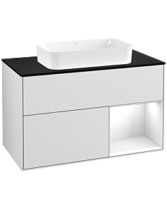 Villeroy und Boch Finion Villeroy und Boch Finion G252GFMT 100cm, cover plate black matt, Emotion, shelf on the right Glossy white lacquer, white matt lacquer