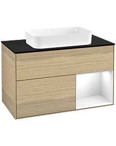 Villeroy und Boch Finion Villeroy und Boch G252GFPC 100cm, plaque de finition noir mat, Emotion, étagère à droite Laque blanc brillant, Oak Veneer