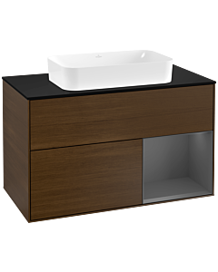 Villeroy und Boch Finion Villeroy und Boch G252GKGN 100cm, plaque de finition noir mat, Emotion, étagère droite Anthracite mat, placage noyer