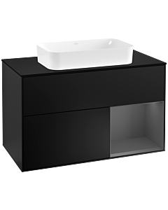 Villeroy und Boch Finion Waschtischunterschrank G252GKPD 100cm, Abdeckplatte black matt, Emotion, Regal rechts Anthracite matt, Black matt lacquer