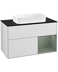 Villeroy und Boch Finion Villeroy und Boch G252GMMT 100cm, plaque de finition noir mat, Emotion, étagère à droite Olive Matt Lacquer , laqué blanc mat