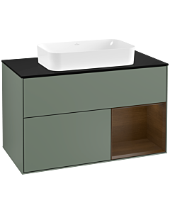 Villeroy und Boch Finion Villeroy und Boch Finion G252GNGM 100cm, cover plate black matt, Emotion, shelf on the right Olive Matt Lacquer veneer, Olive Matt Lacquer