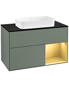 Villeroy und Boch Finion Villeroy und Boch G252HFGM 100cm, plaque de finition noir mat, Emotion, étagère droite or mat, Olive Matt Lacquer