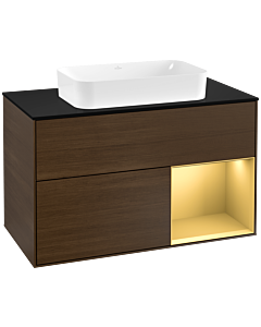 Villeroy und Boch Finion Villeroy und Boch Finion G252HFGN 100cm, cover plate matt black, Emotion, shelf on the right matt gold, walnut veneer