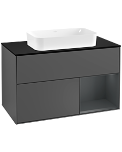 Villeroy und Boch Finion Waschtischunterschrank G252HGGK 100cm, Abdeckplatte black matt, Emotion, Regal rechts Midnight Blue Matt Lacquer, Anthracite matt