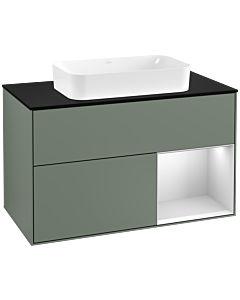 Villeroy und Boch Finion Villeroy und Boch G252MTGM 100cm, plaque de finition noir mat, Emotion, étagère à droite laqué blanc mat, Olive Matt Lacquer