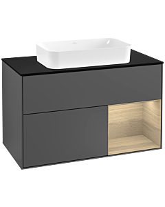Villeroy und Boch Finion Waschtischunterschrank G252PCGK 100cm, Abdeckplatte black matt, Emotion, Regal rechts Oak Veneer, Anthracite matt