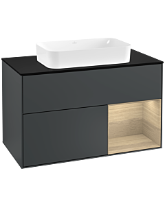 Villeroy und Boch Finion Waschtischunterschrank G252PCHG 100cm, Abdeckplatte black matt, Emotion, Regal rechts Oak Veneer, Midnight Blue Matt Lacquer