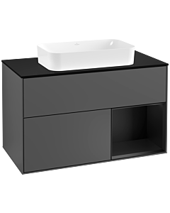 Villeroy und Boch Finion Villeroy und Boch G252PDGK 100cm, plaque de finition noir mat, Emotion, étagère à droite laqué noir mat, anthracite mat