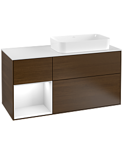 Villeroy und Boch Finion Villeroy und Boch G271GFGN 120cm, plaque de finition blanc mat, émotion, étagère à gauche laqué blanc brillant, placage noyer