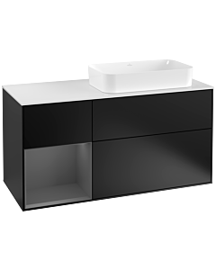 Villeroy und Boch Finion Waschtischunterschrank G271GKPD 120cm, Abdeckplatte white matt, Emotion, Regal links Anthracite matt, Black matt lacquer