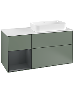 Villeroy und Boch Finion Waschtischunterschrank G271HGGM 120cm, Abdeckplatte white matt, Emotion, Regal links Midnight Blue Matt Lacquer, Olive Matt Lacquer